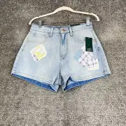 NWT Wild Fable Highest Rise Mom Shorts Women's 4 Light Stone Denim Patchwork