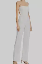 $195 Aidan Mattox Women's White Square-Neck Crepe Cutout Jumpsuit Size 0