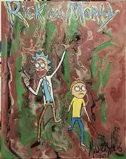 Beautiful “Rick And Morty ”, Original Art Painting Oils On Canvas Abstract