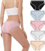 [Excellvida] Women Cotton Underwear Low Rise Hipster Panties for Women Ladies Teen Girls Briefs (5 Pack )