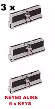 3 x Security Screen door cylinder Whitco 5 Pin Lock Barrel 6 Keys key alike