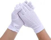 [TIESOME] Cotton Gloves Men, Women Formal Cloth Gloves with Snap Cuff Uniform Gloves for Marching Band Tuxedo Guard Gloves, White