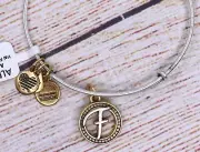 NEW Alex and Ani Letter Initial F II Charm Bangle Two Tone Silver Gold Bracelet