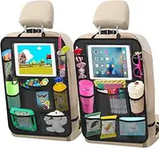 Zecirl Car Backseat Organizer ，2 Pack car organizer back seat with 11" Tablet Holder, 10 Storage Pockets Seat Back Protectors Kick Mats for Kids Toddlers, Travel Accessories