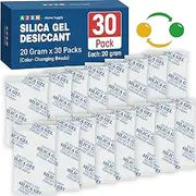 Silica Gel Packets 20 Gram (30 Packs), Desiccant Packs for Storage, Premium Transparent Desiccant Packs, Silica Packets for Moisture Control, Moisture Absorbers for Storage
