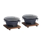 SOGA 2X Medium Cast Iron Round Stove Charcoal Table Net Grill BBQ Black