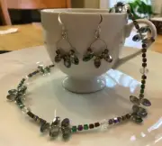 Necklace and Earring Set Made with Iridescent Briolette & Square Shaped Beads