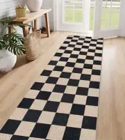 Checkered Easy Jute Runner Rug, 2x8 Hallway 2’5'' X 8’ Black/Checkerboard -1