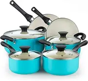 [Cook N Home] 10-Piece Ceramic Nonstick Cookware Set - Pots, Pans, Dutch Oven, Saucepans, Frying Pans and Lids - Turquoise