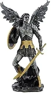 12.75 inch Archangel Saint Michael Figurine Pewter and Gold Color