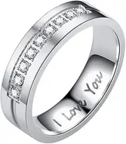 [YiyiLai] 1 Pack CZ Inlaid 6mm Couples Wedding Stainless Steel Promise Band Engagement Rings