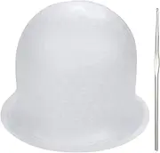 WELANE Hair Dye Cap, Professional Reusable Silicone Highlight Cap with Metal Hook for Home Hairdressing, Barbershop (White)