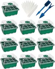 120 Cells Seedling Starter Tray kit, 10 Pack Seed Starting with Humidity Dome and Base Vented Trays for Greenhouse Gardens, Adjustable Plant Starter Kit, Mini Propagator for Germination (GreenNew)