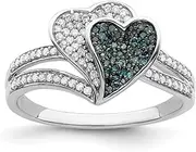 [Diamond2Deal] Women's 925 Sterling Silver Blue and White Diamond Hearts Ring 8 Size (0.33ct)