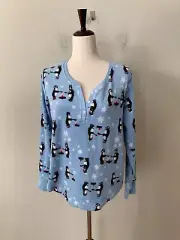 NWT! Jaclyn Intimate Sz L Long Sleeves Henley Printed Fleece Pajama Top Penguin