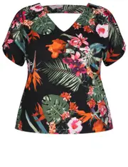 Crossroads Cold Shoulder Tropical Top