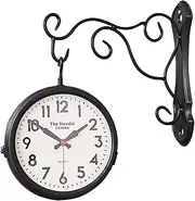 Station Clock Aubenbereich, Retro Antique Style Wall Clock Double-Sided Station Clock, Station Clock Vintage for Indoor and Garden
