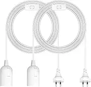 2 Pack E27 Cable Cord with Switch, 1.8 Meter E27 Lamp Holder Hanging Cable Cord, Extension Lamp Base Bulb Holder Socket On/Off Switch & AC AU Power Plug for Bedroom Plant Growth DIY Hanging (White)