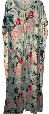 Women Robes Zipper Front Short Sleeve Full Length Housecoat with Pockets 4XL
