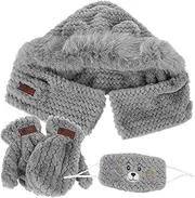 [TOVINANNA] Women's Warm Set Ear Hat Windproof Scarf Thermal Gloves Outdoor Mask for Comfort Grey