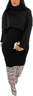 [Cupitool] Women's Knitted 2 Piece Outifts Set Long Sleeve Turtleneck Sweaters and Tank Midi Dresses