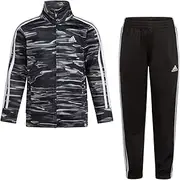 [adidas] Boys' Tricot Jacket & Pant Clothing Set, Printed Black White, 6