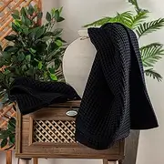 tintiminy - Waffle Bath Towels for Bathroom - Premium, Ultra Soft, Turkish Cotton Waffle Bath Towel Set of 2-1 Waffle Hand, 1 Waffle Bath Towels - Absorbent, Lightweight Travel Towels Sets (Black)
