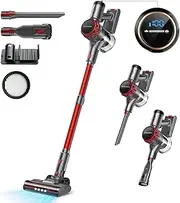 30000Pa Battery Vacuum Cleaner, 55 Min Running Time, Wireless Vacuum Cleaner with Touchscreen and Anti-Tangle Brush, Cordless Cordless Handheld Vacuum Cleaner for Hard Floors, Carpet, Pet Hair