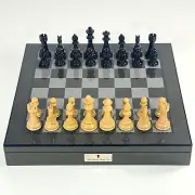 Dal Rossi Classic Ebony Ivory Wooden Chess Set + Carbon Fibre Finish Board 50cm