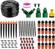 65FT DIY Drip & Misting Irrigation Kit with Hose Adjustable Nozzles Quick Connectors Self-Watering System Distribution Tubing for Pot Plants Greenhouse Patio Lawn Flower Beds 20m