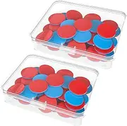 Pack of 100 Reversible Plates, Red/Blue, 1 Plastic Box for Maths Calculation Aid, for Children's Hands, Calculation Ships Counting Chips, Mathematics Reversible Plates for Teaching or Home Teaching