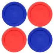 Pyrex 7202-PC (2) Cadet Blue and (2) Red Round Plastic Storage Replacement Lids