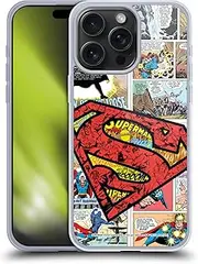 [Head Case Designs] Officially Licensed Superman DC Comics Oversized Logo Comicbook Art Gel Case [Military Grade Protection] Compatible with Apple iPhone 15 Pro Max