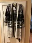 M MAGASCHONI Thick Soft 100%Cashmere Fair Isle Long Sweater Coat Duster M .NWT.