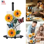 Metal Freestanding Paper Towel Holder Sunflower Butterfly Towel Stand 3 flowers
