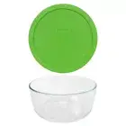 Pyrex 7203 7-Cup Round Glass Food Storage Bowl w/ 7402-PC Green Lid Cover
