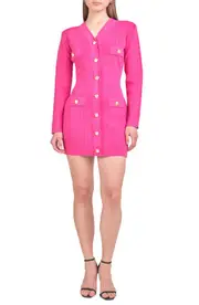 Endless Rose Padded Shoulder Long Sleeve Sweater Minidress in Fuchsia at Nordstrom, Size Small