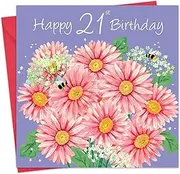 Twizler 21st Birthday Card for Women - Gerberas Floral - Girls Age 21 Year Old Happy Birthday Card for Her Female
