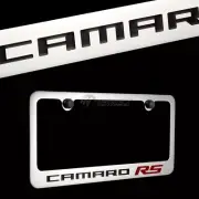 NEW CHEVROLET CAMARO RS Chrome Brass Metal License Plate Frame with Black Caps