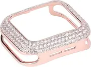 BRRTMTPAOK Diamond Copper Bling Women Case compatible with Apple Watch Case 44/40mm 42/38mm Carved Metal Cover compatible with iWatch Series SE/6/5/4/3/2 watch case(Black Diamond,42mm)