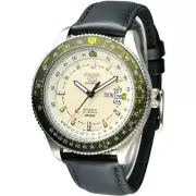 SEIKO 5 Sports SRP615K1 Automatic Pilot Watch Green Bezel Leather 100m 24 Jewels