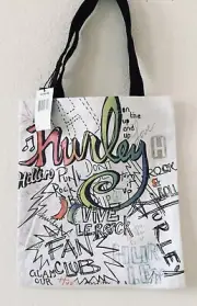 NWT HURLEY CANVAS SHOPPER TOTE BAG ILLUSTRATED Ships Free