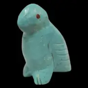 Zuni Fetish by Evalena Boone, Turquoise Bird with Inlaid Coral Eyes, 1 1/2" Tall
