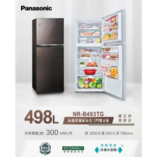 Panasonic 國際 NR-B493TG 498L 雙門玻璃冰箱 至4/30加碼500禮券