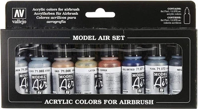 Vallejo Model Air Colour: Metallic Colours 8x 17ml Acrylic Airbrush Paint Set