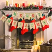 Pre-Assemble Christmas Banner Burlap, Merry Christmas Banner for Home Office ...