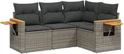 vidaXL 4 Piece Grey Poly Rattan Garden Sofa Set - Outdoor Patio Furniture with Cushions & Side Table