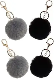 Ciieeo 4pcs Pom Pom Keyring Plush Bag Pendant Decorative Fur Ball Keychain for Women Girls Soft Keychain Pendants Handbag Accessory