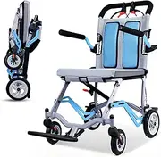 Lightweight Aluminium Wheelchair, Ultra-Light Transport Wheelchair Folding Portable Wheelchair with Hand Brake Trolleys for Elderly(A)
