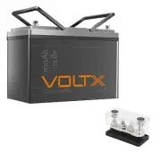 1* VoltX 12V 100Ah Lithium Battery LiFePO4 1* 4 GANG 300A M8 Bus Bar 12V Black